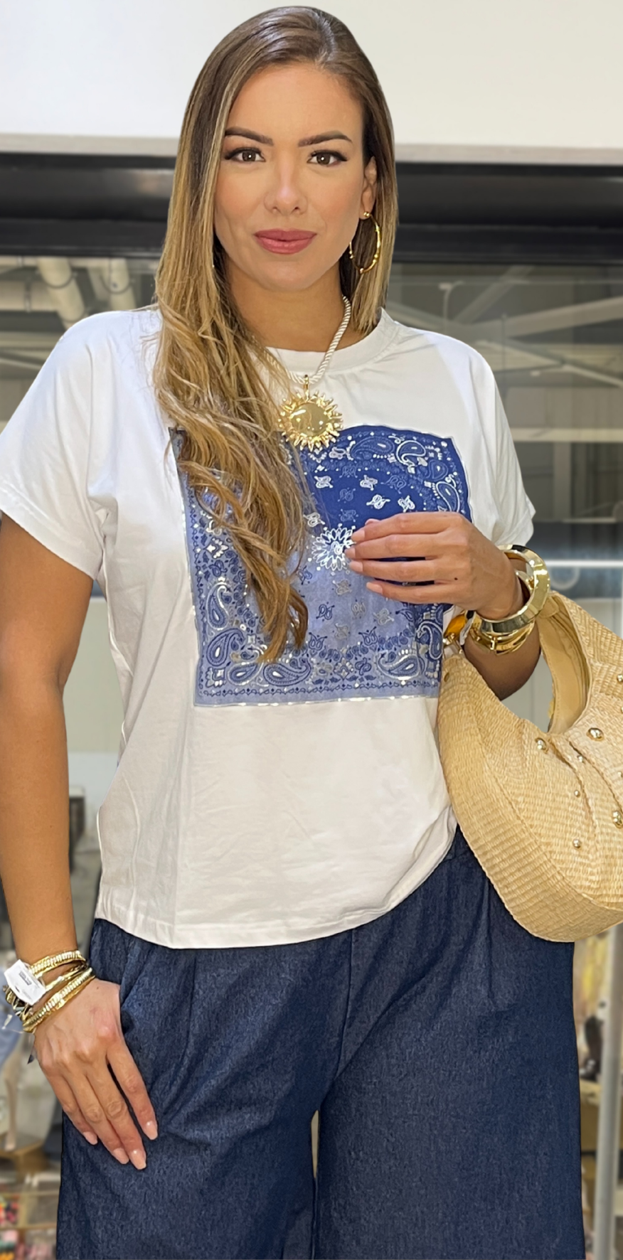 Blue Print White Tee