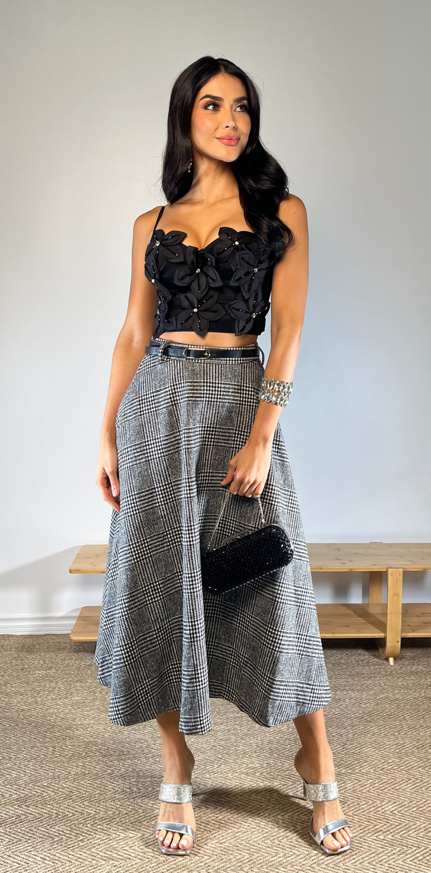 Houndstooth Print Skirt