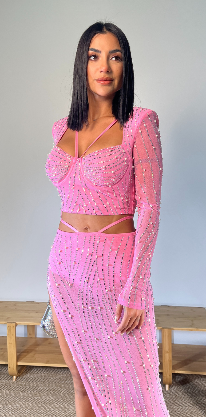 Pink Beaded Crop Top