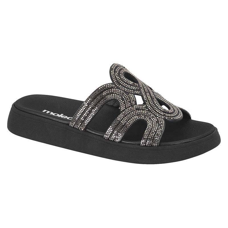 Glitter Black Slide Chunky Sandals