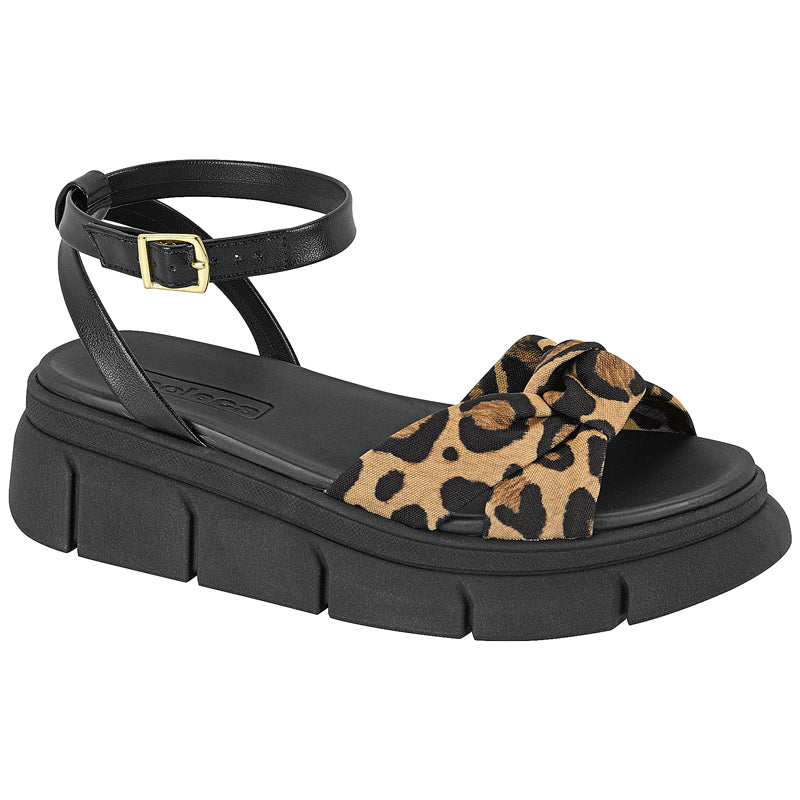 Leopard Print Detail Black Sandals