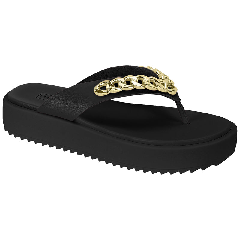 Gold Chain Black Chunky Sandals