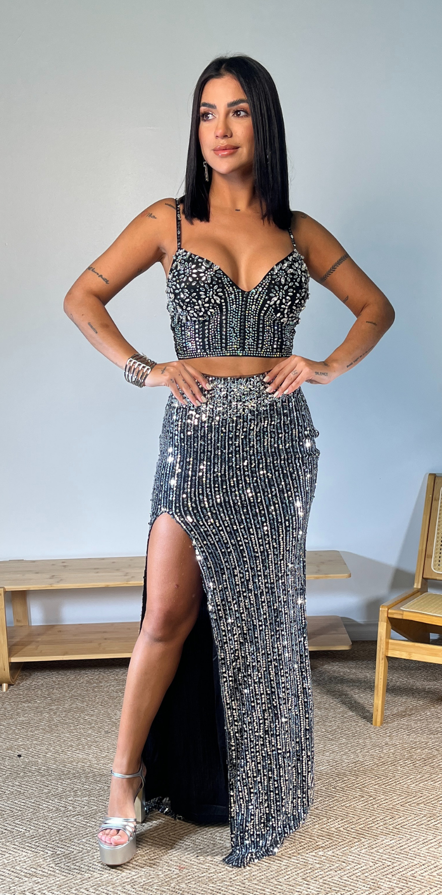 Black Beads & Sequin Skirt