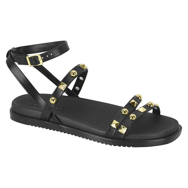 Gold Studs Black Sandals