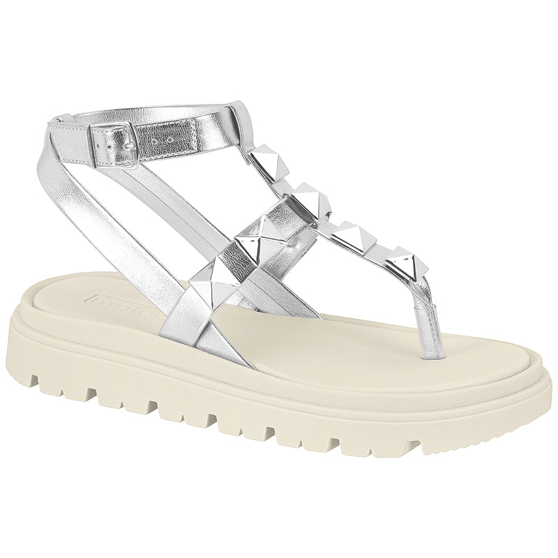 Silver Studded White Sandals