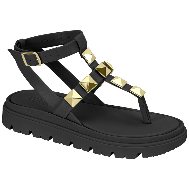 Gold Studded Black Sandals