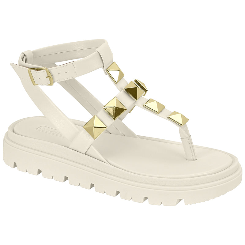 Gold Studded White Sandals