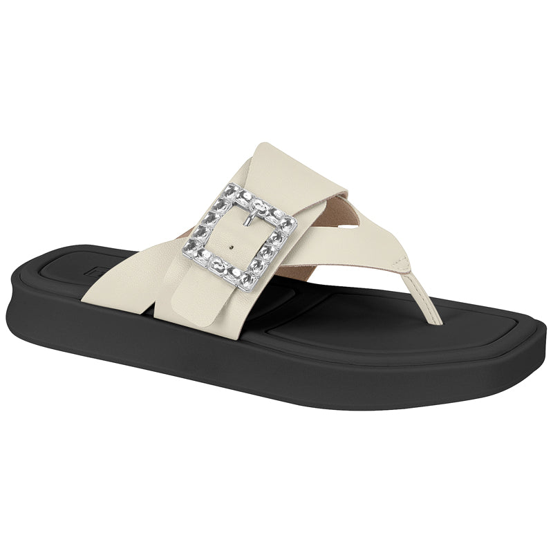 White Straps Black Slide Sandals