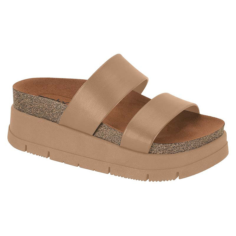 Tan Chunky Slide Sandals