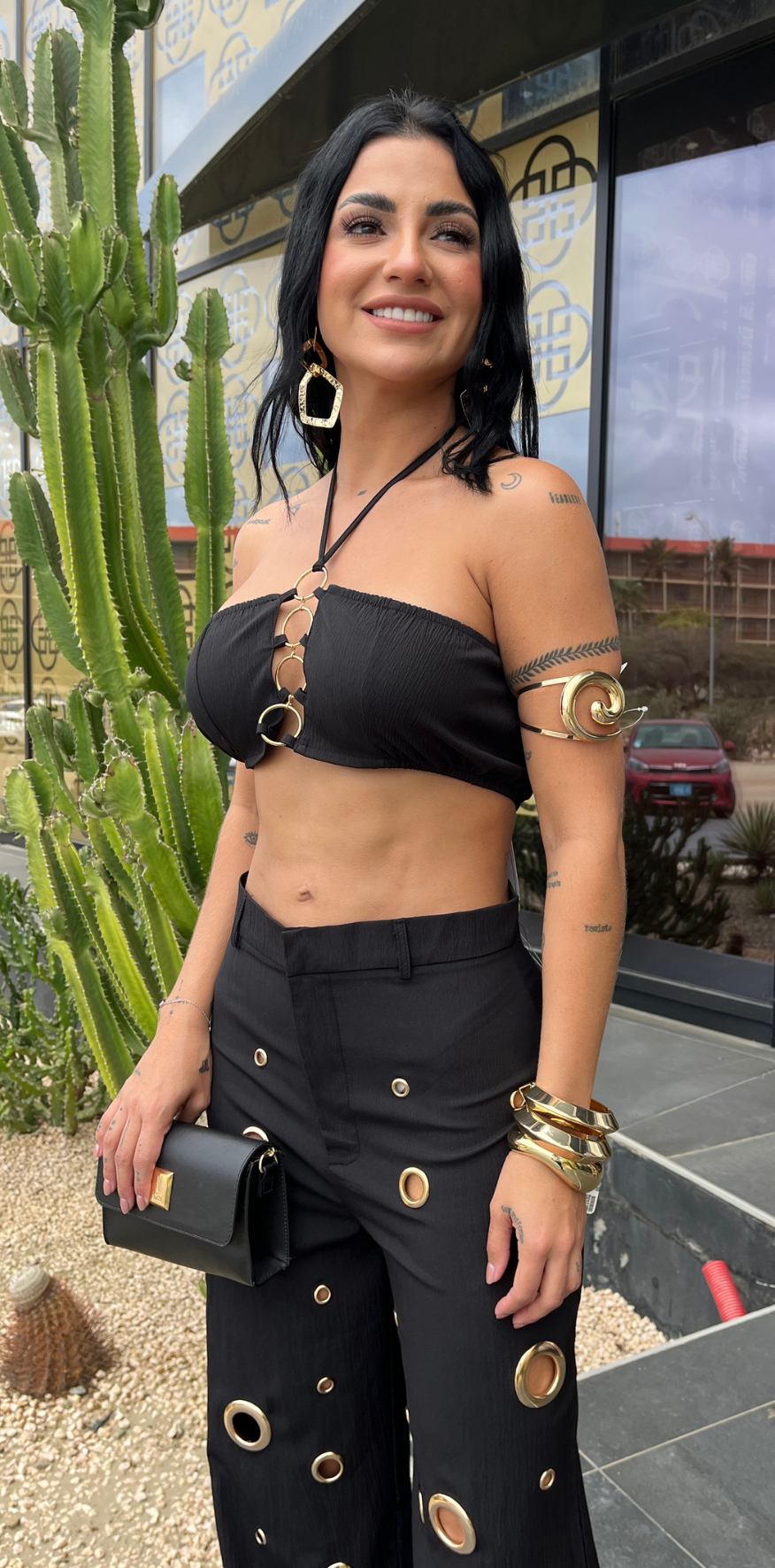 Gold Detail Black Crop Top