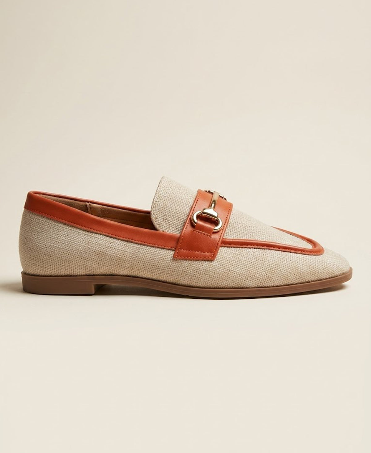 Orange Horsebit Trim Contrast Loafers