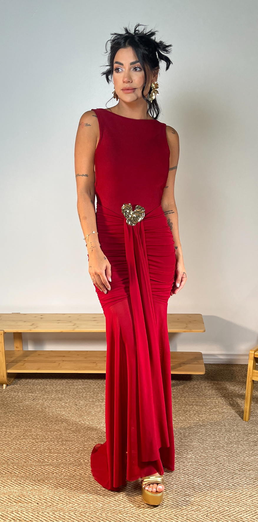 Gold Detail Red Gown