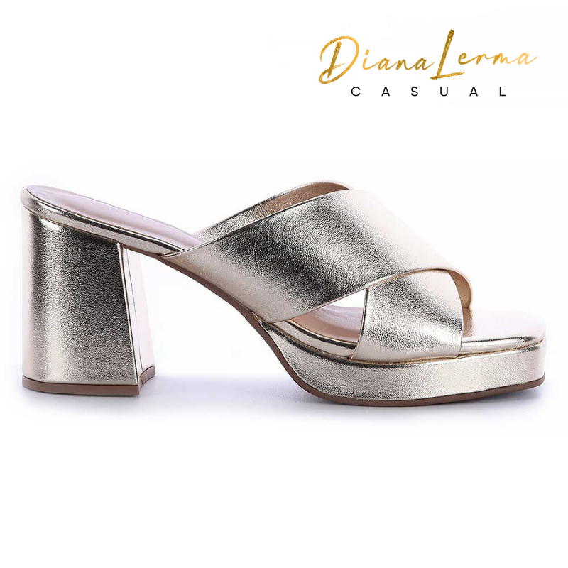 Gold Slide Block Heels