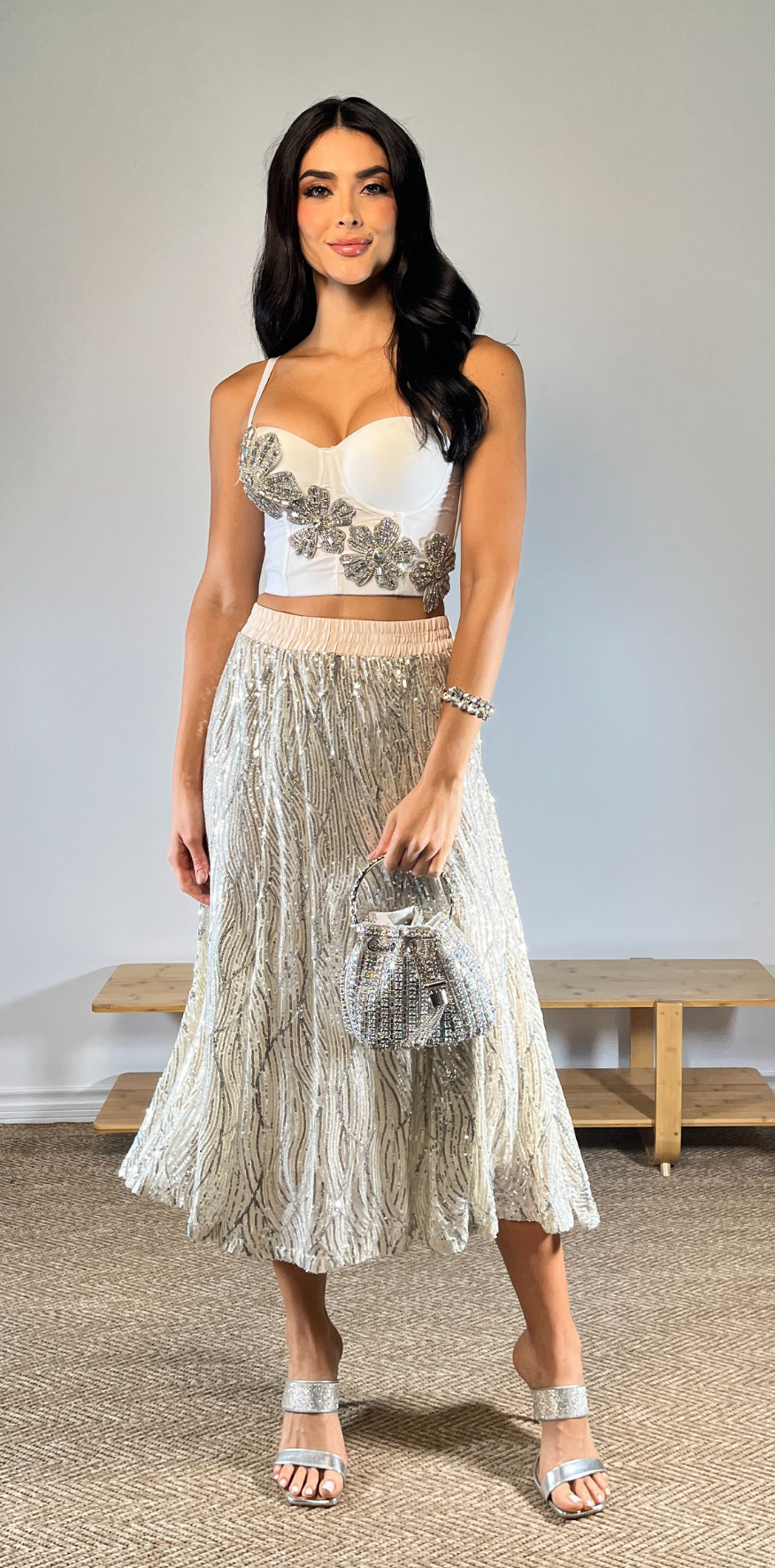Silver Sequin Beige Skirt