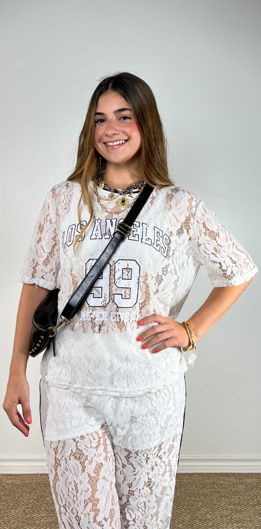 White Graphic Lace Jersey Tee