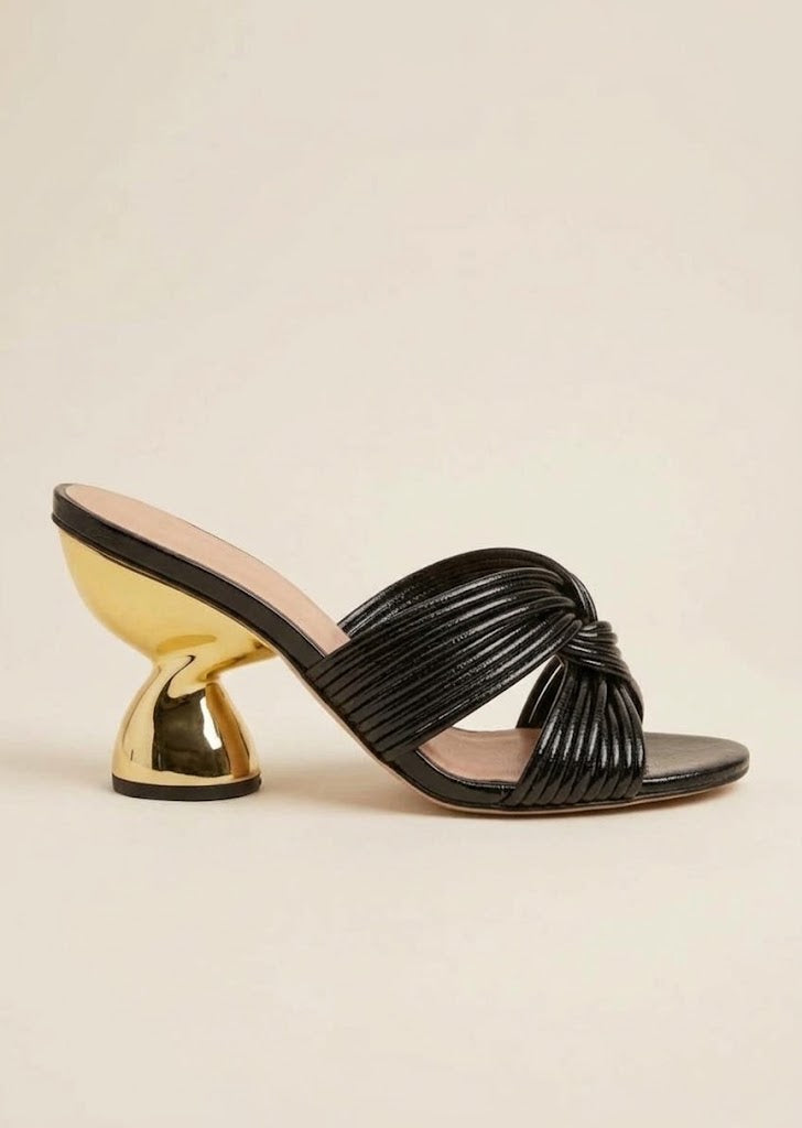 Black Straps Gold Heels
