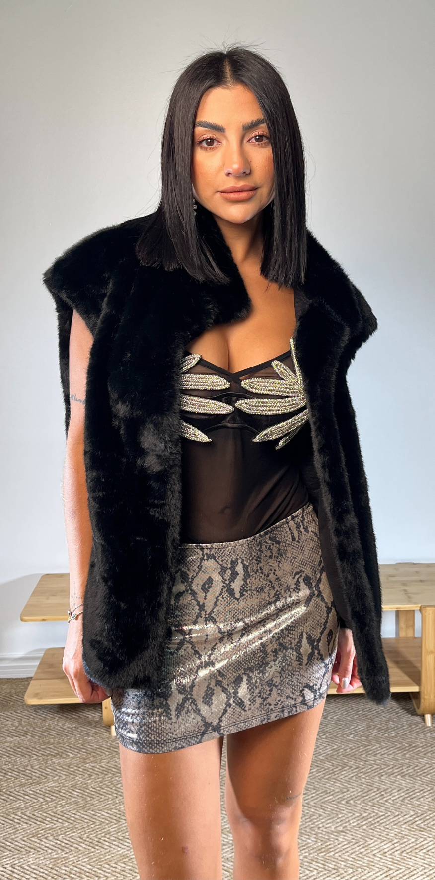 Silver Studded Black Bodysuit