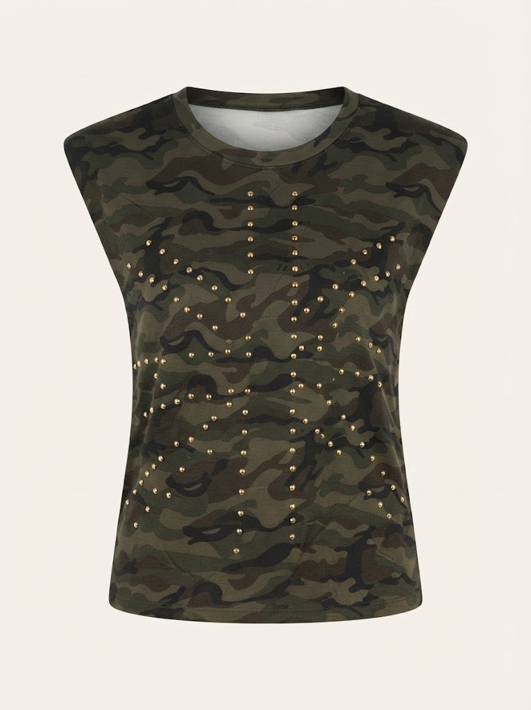 Camo Print Studded Blouse