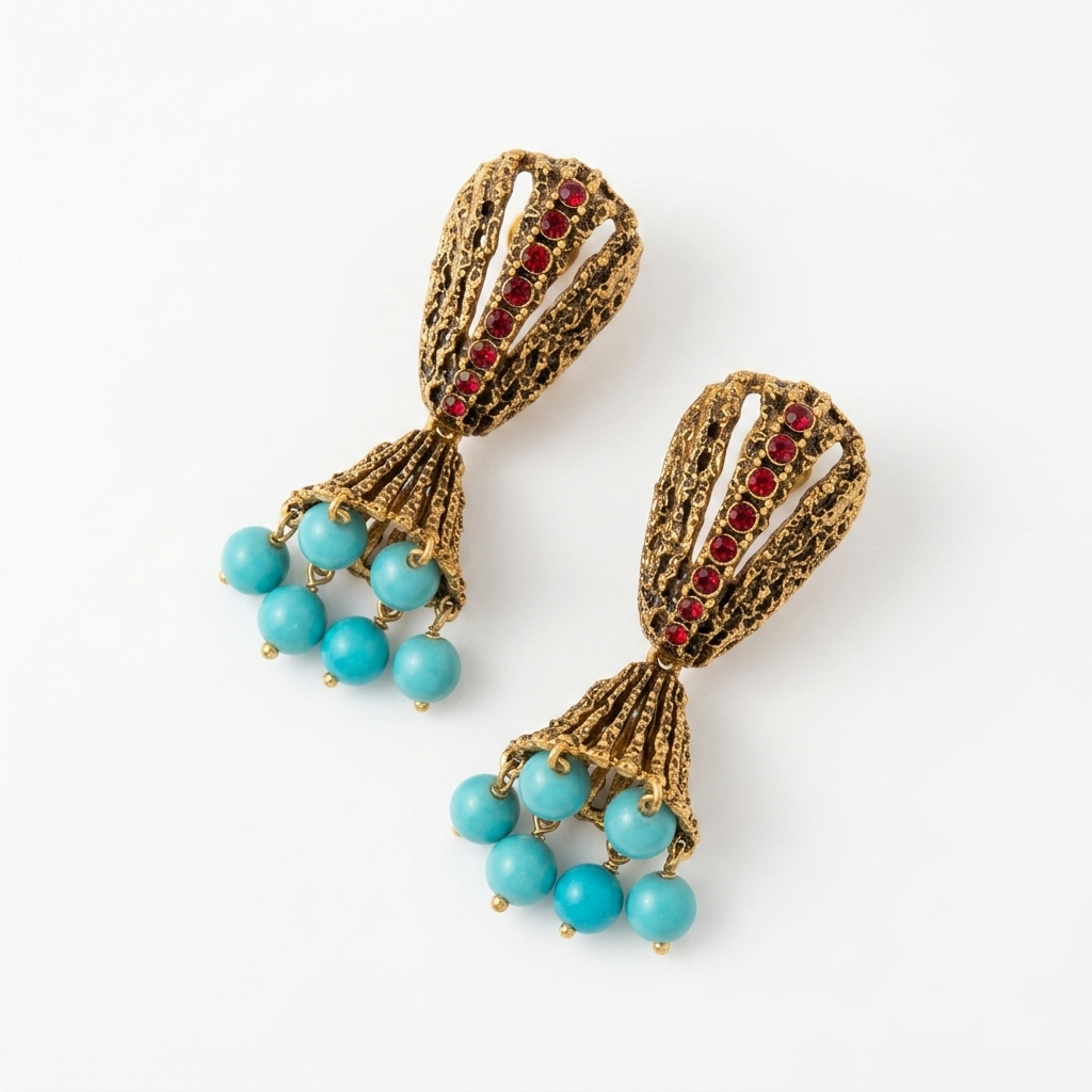 Blue Details Gold Earrings