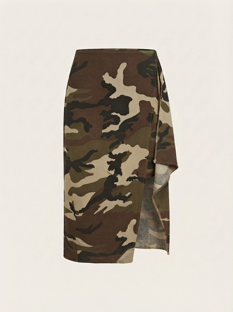 Camouflage Print Wrap Skirt