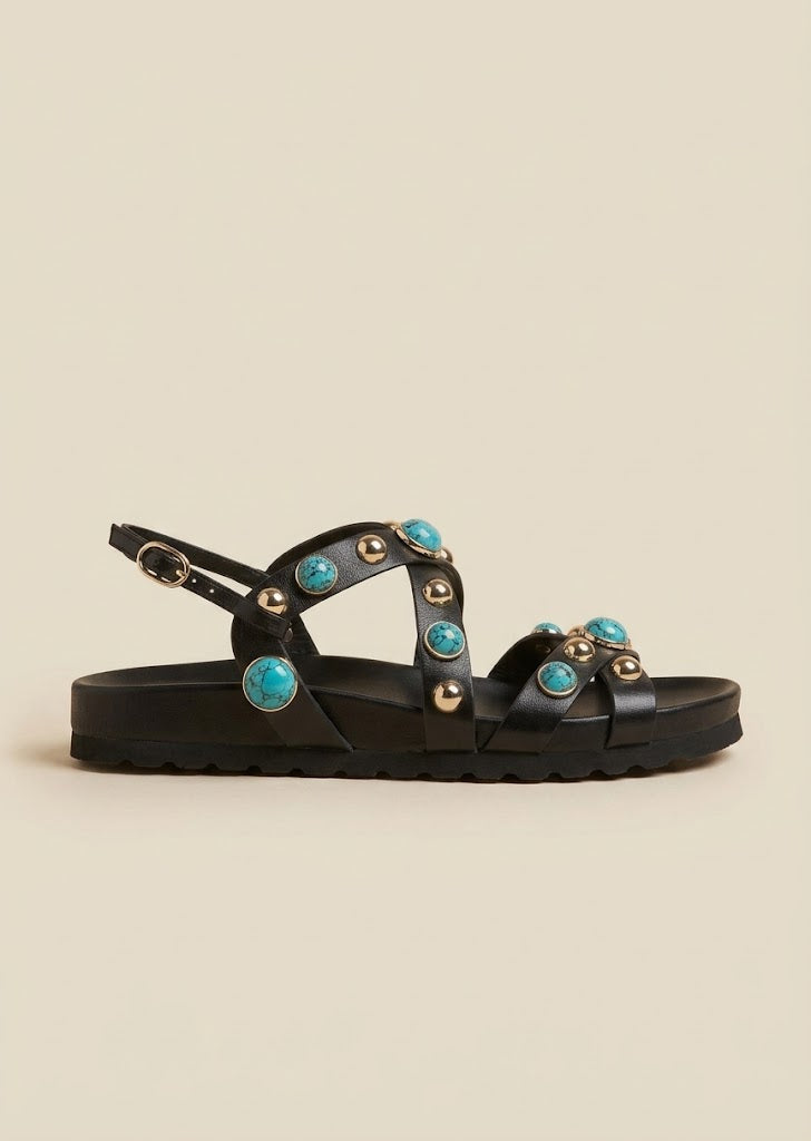Black Studded Chunky Sandals