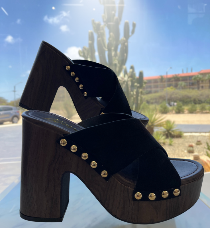 Black Slide Chunky Block Heels