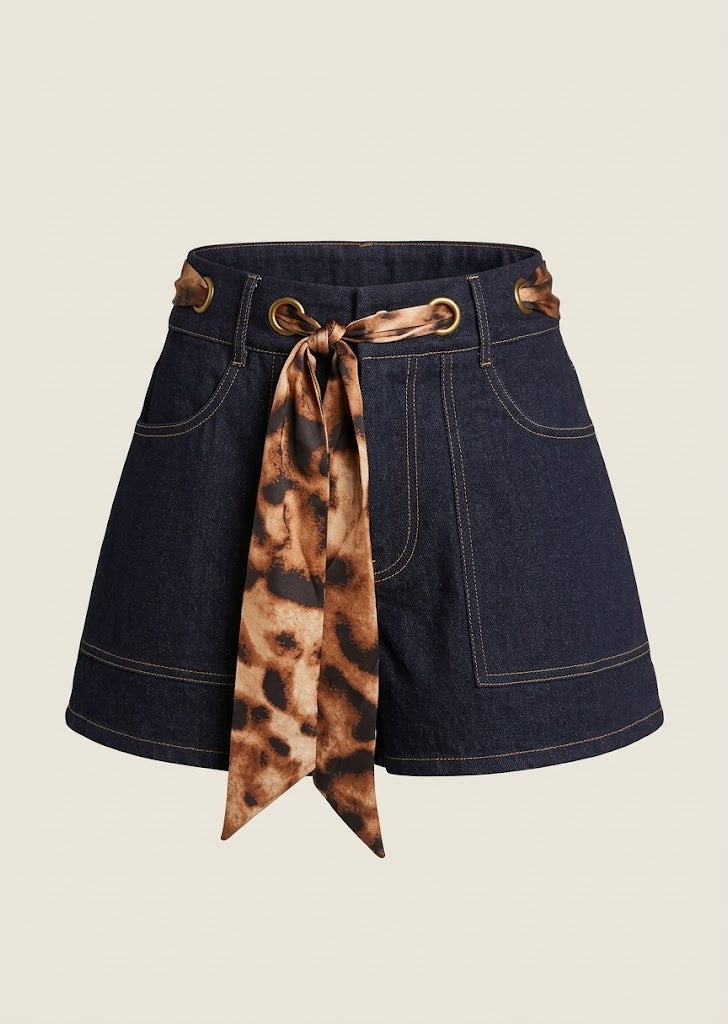 Scarf Belt Denim Skorts