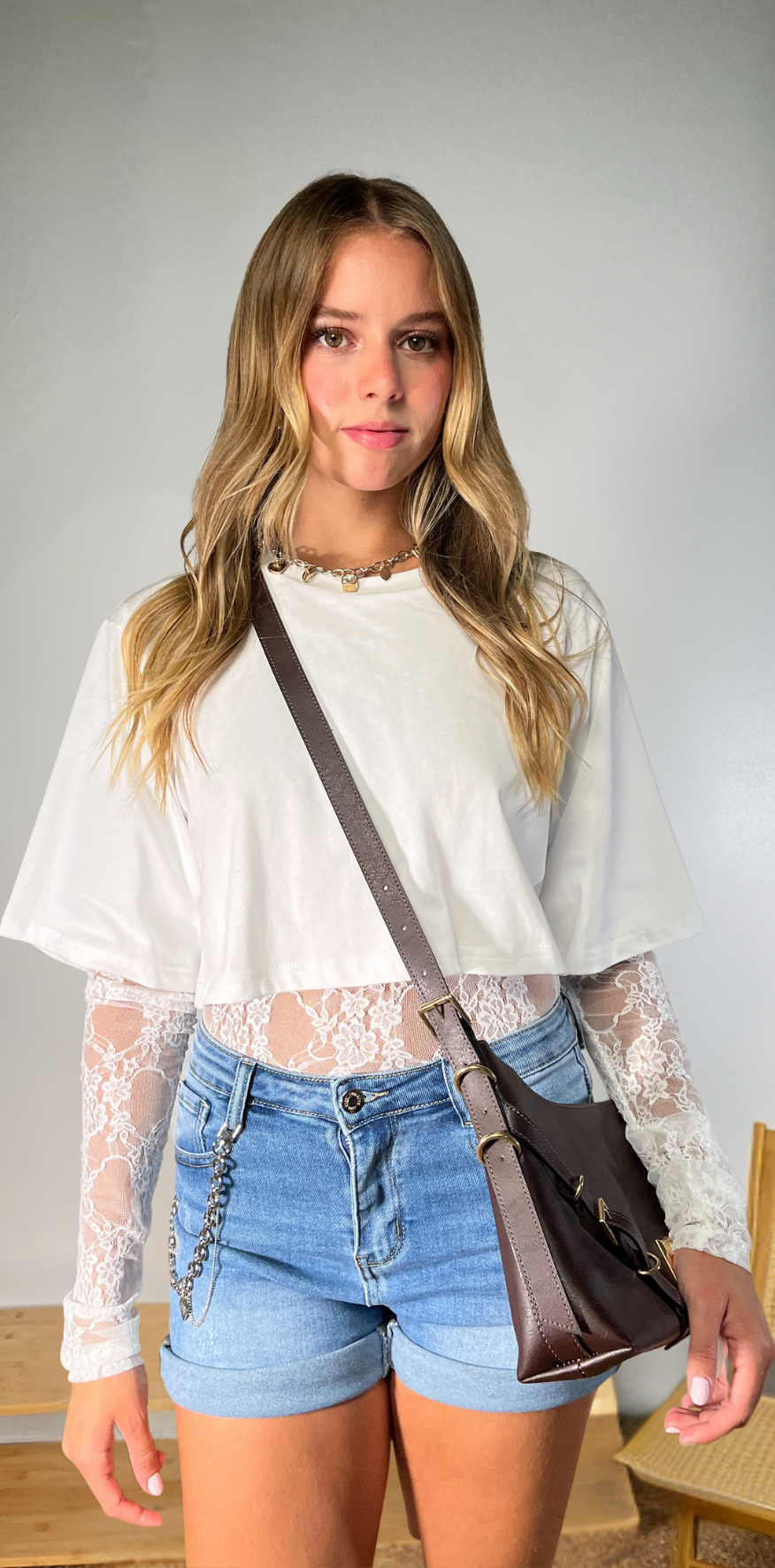 White Lace Details Tee