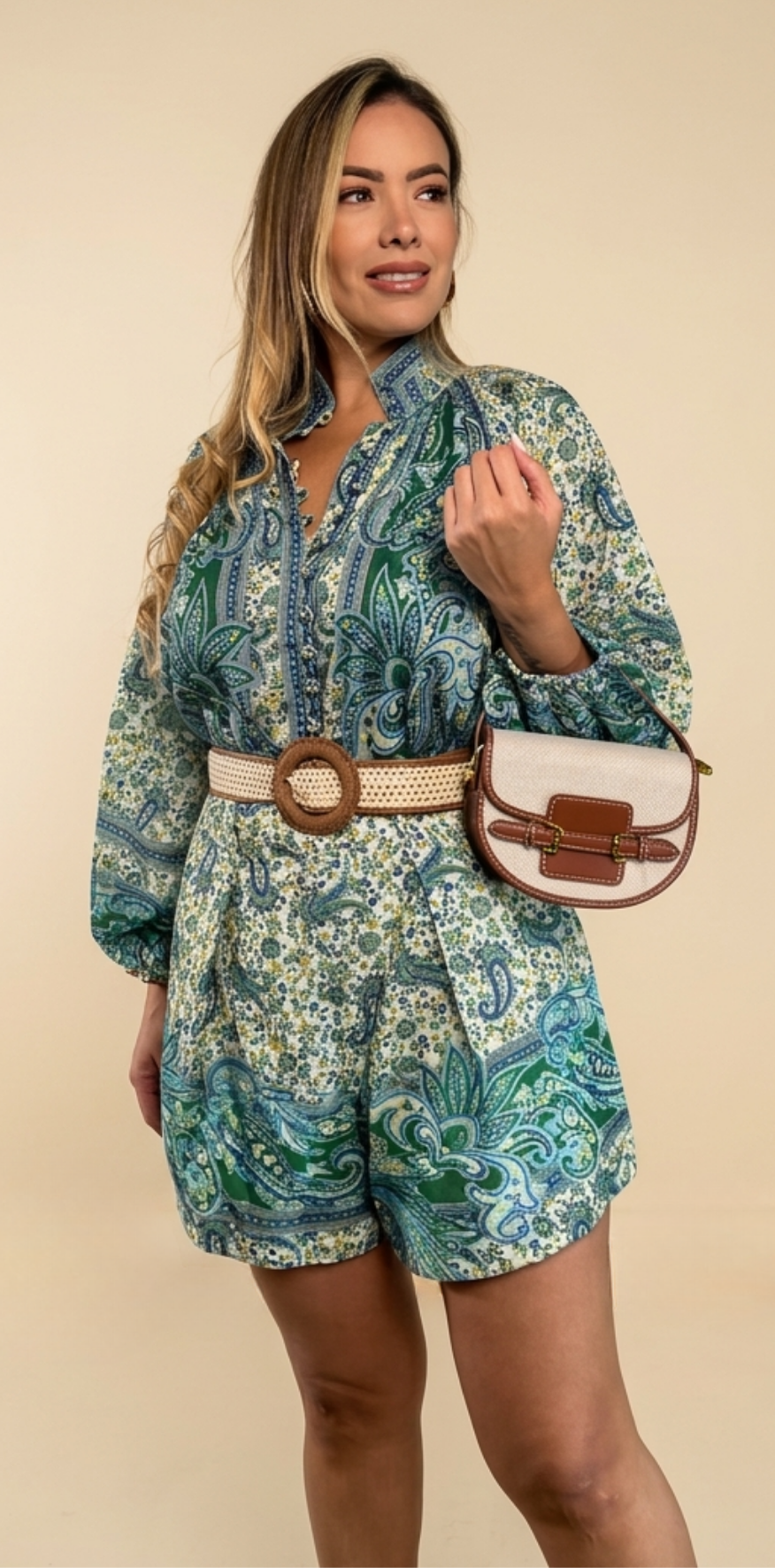 Green Floral Paisley Long Sleeve Blouse