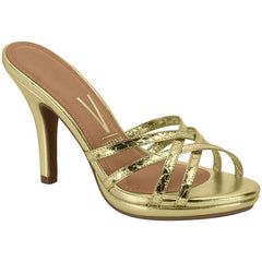 Gold Strappy Slide Heels