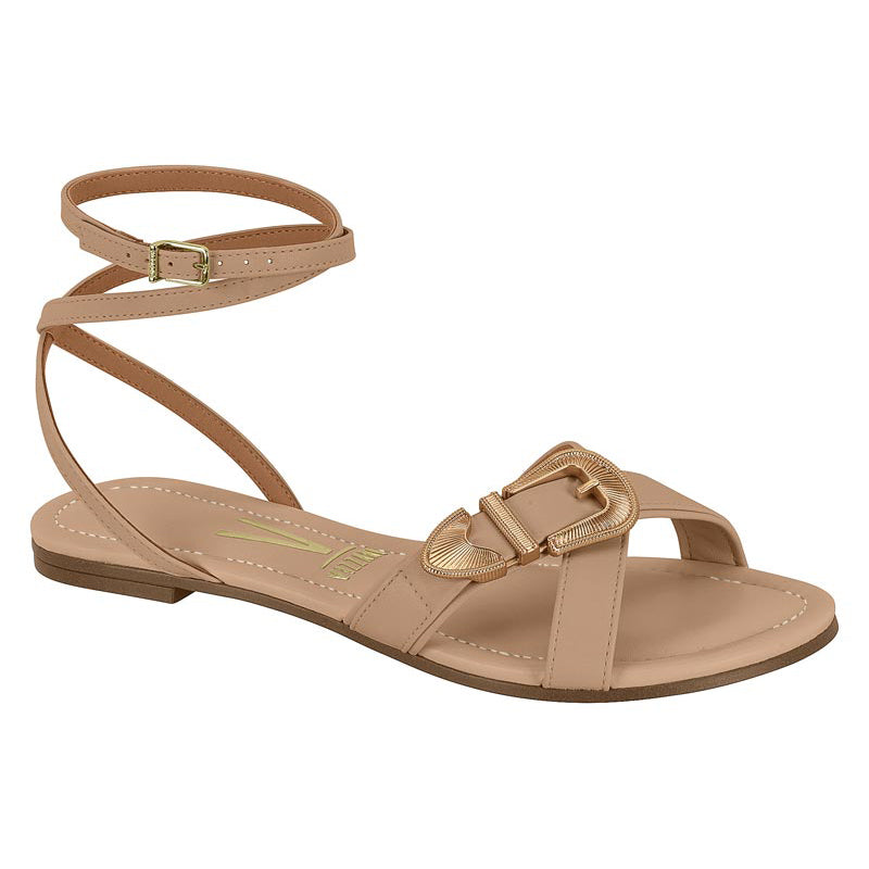 Rose Gold Detail Beige Strappy Sandals