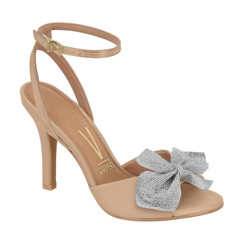 Silver Bow Beige Heels