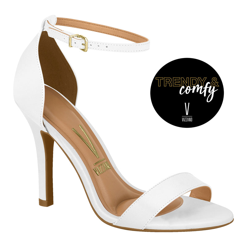 White Ankle Strap Stilettos