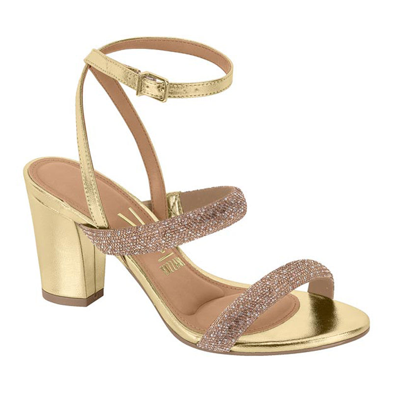 Ankle Tied Gold Block Heels