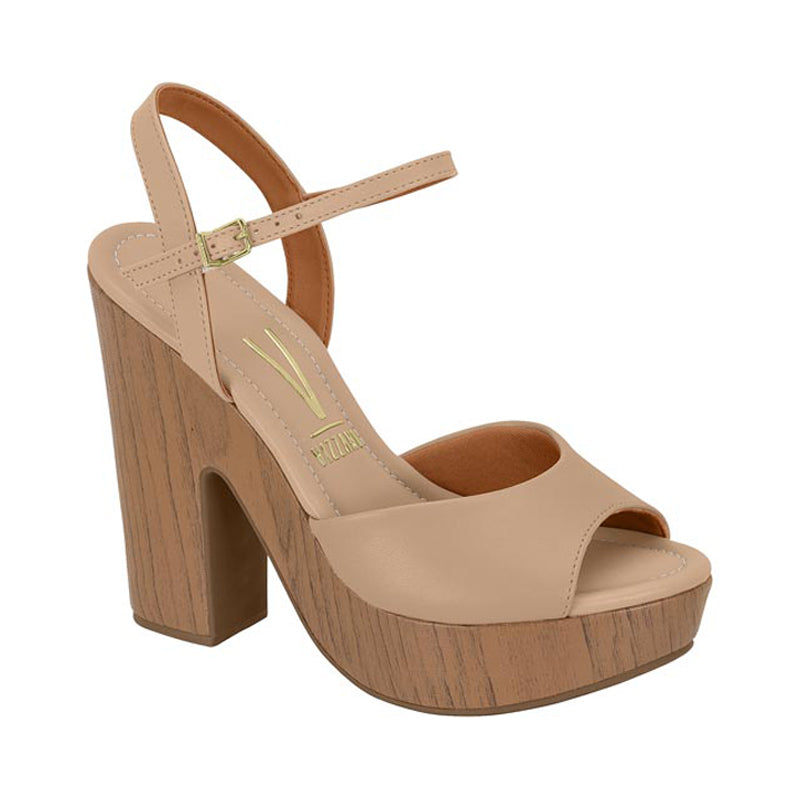 Beige Ankle Strap Chunky Heels