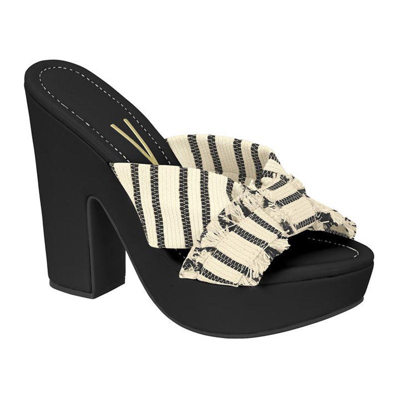 Black Striped Slide Chunky Heels