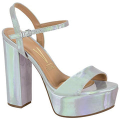 Glossy Silver Block Heels