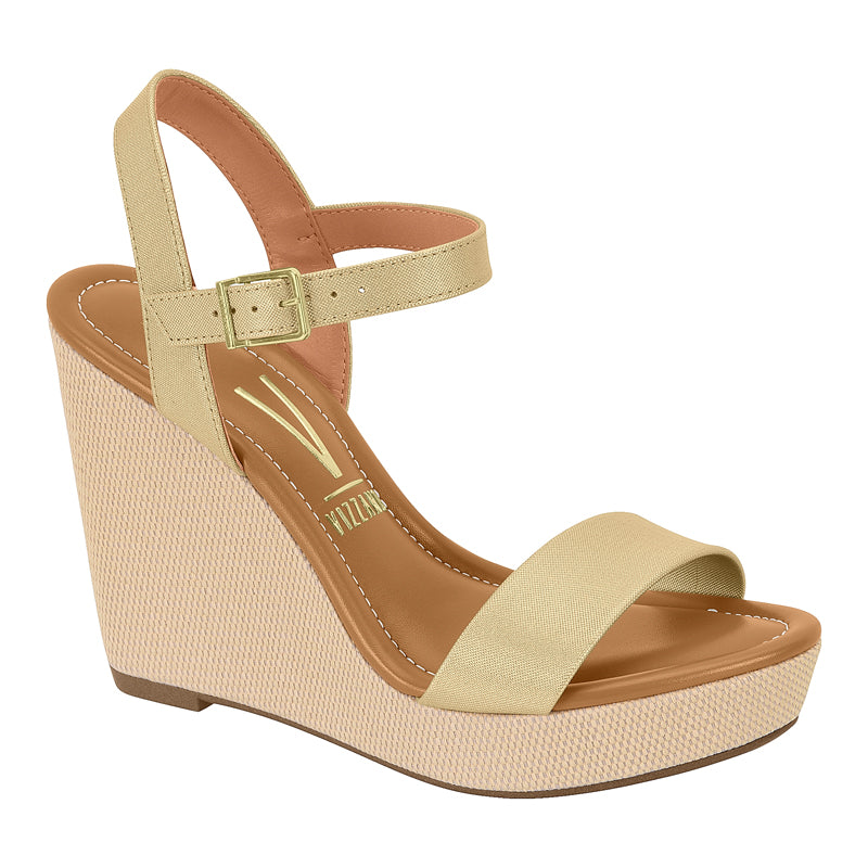 Gold Straps Tan Wedges