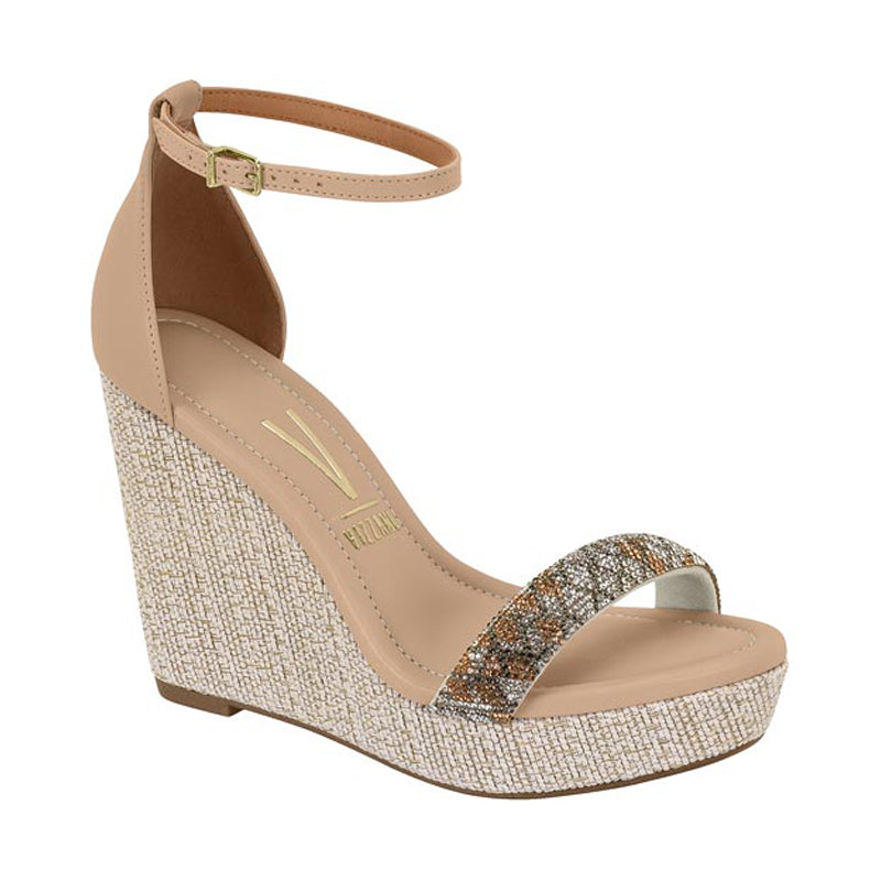 Studded Strap Beige Wedges