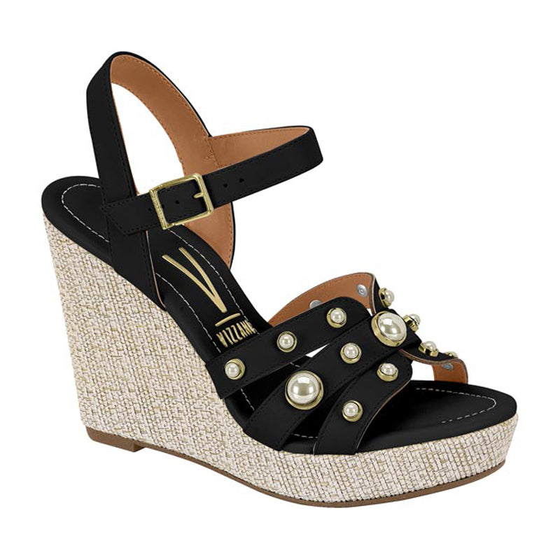 Pearl Details Black Wedges