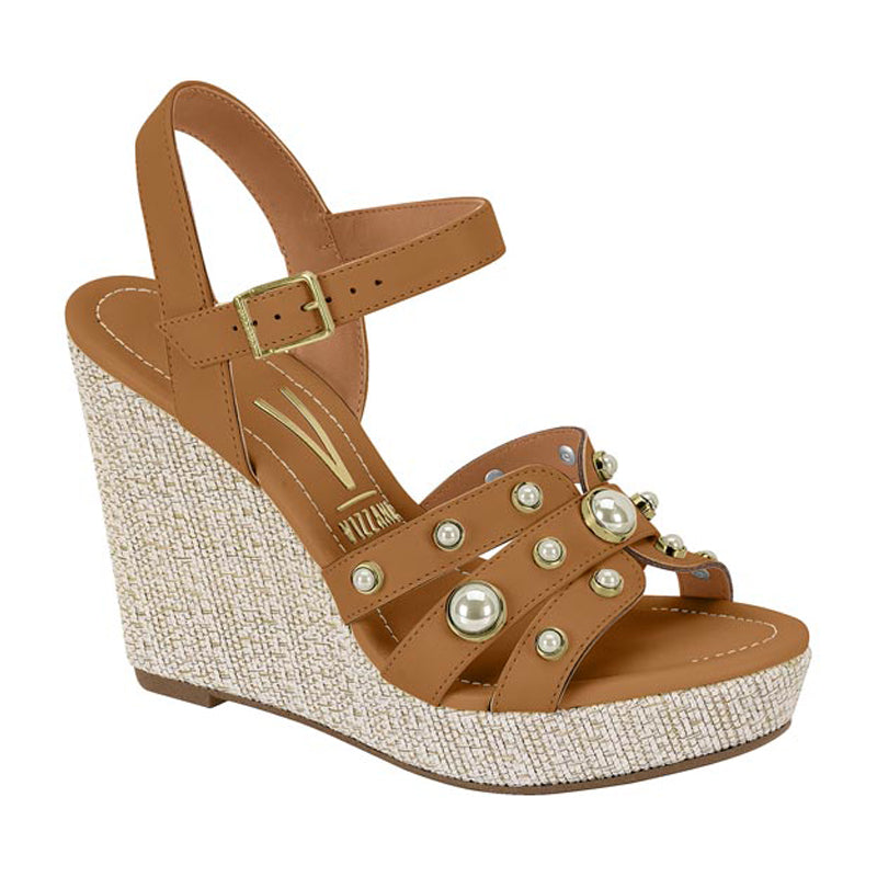 Pearl Details Tan Wedges