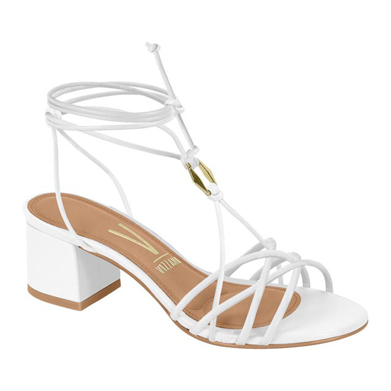 White Strappy Low Block Heel