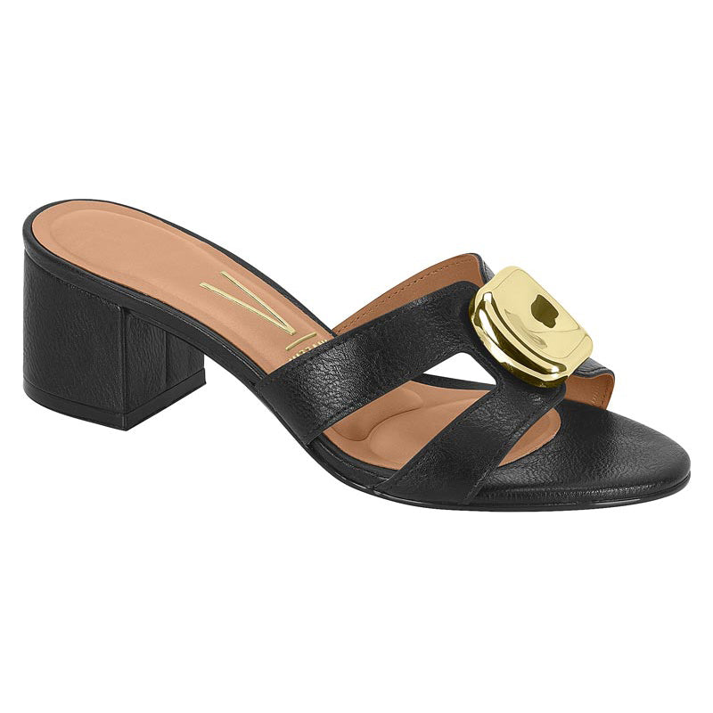 Gold Detail Black Slide Block Heels