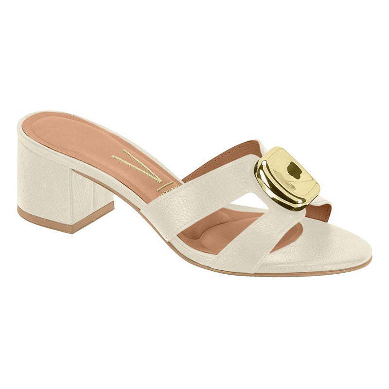 White Low Slide Block Heels