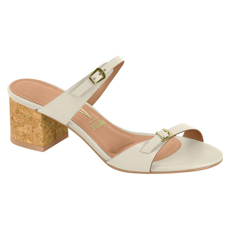White Double Straps Block Heels