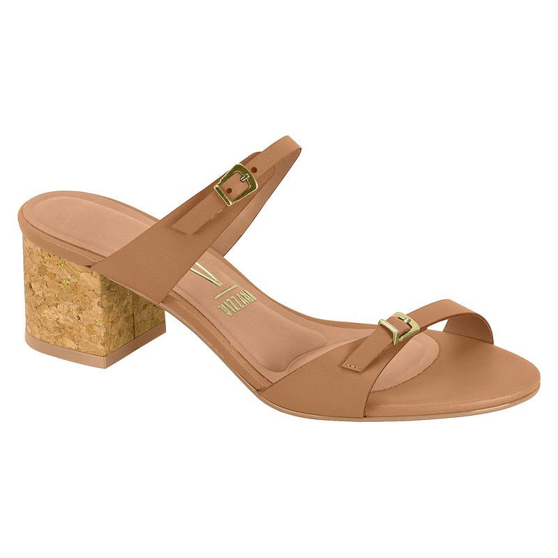 Tan Double Straps Block Heels