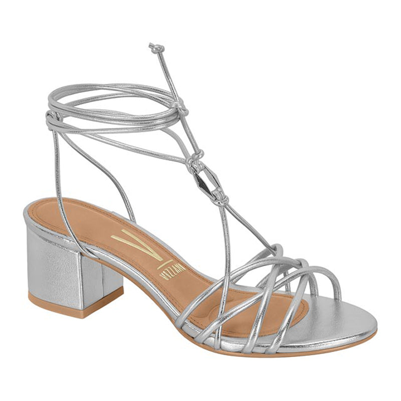 Silver Strappy Low Block Heels