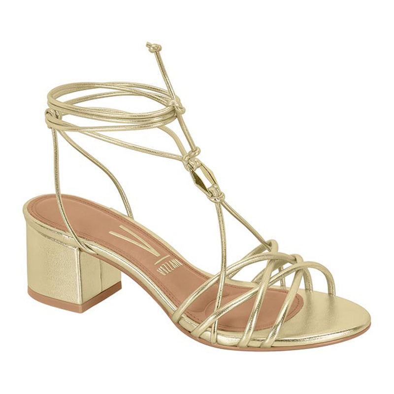 Gold Strappy Low Block Heels