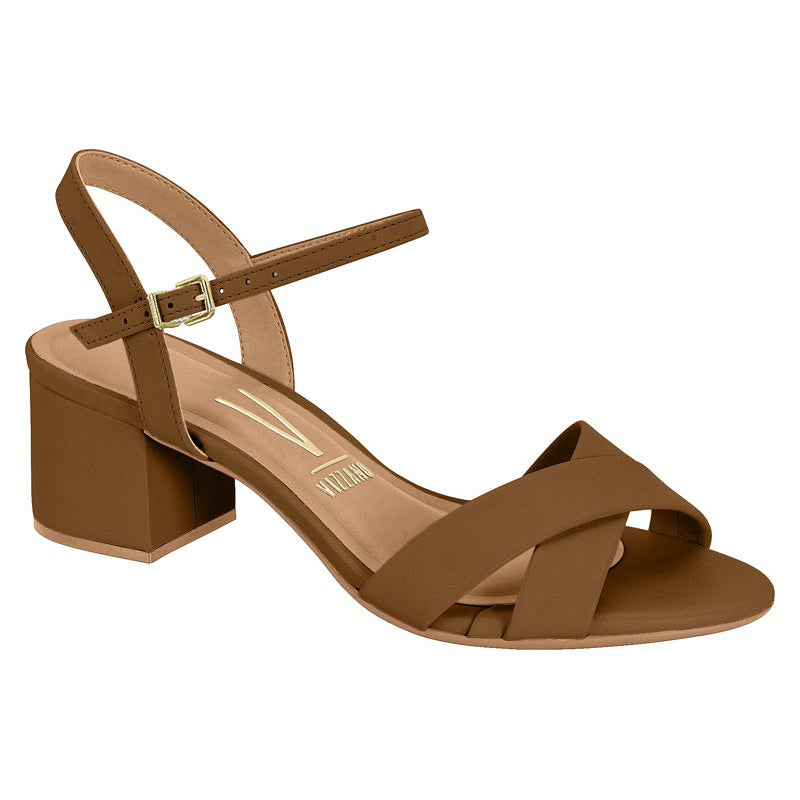 Mocha Ankle Strap Low Block Heels