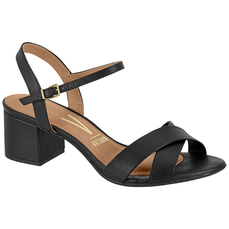 Black Cross Straps Block Heels